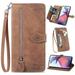 for iPhone 7 Plus/8 Plus Wallet Case for Women Men Durable PU Leather Magnetic Flip Lanyard Strap Wristlet Zipper Card Holder Wallet Phone Case for iPhone 7 Plus/8 Plus - Brown