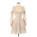Style Rack Casual Dress - Mini Plunge 3/4 sleeves: Tan Dresses - Women's Size Medium