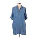 Saks Fifth Avenue Casual Dress - Mini Collared 3/4 sleeves: Blue Solid Dresses - Women's Size Medium