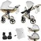 Junama Diamond Heart V3 2in1 3in1 4in1 Baby Pram Pushchair Car Seat ISOFIX + Umbrella Exclusive Prams (2in1 with adapters, White-Gold 01)