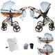 Junama Diamond Heart V3 2in1 3in1 4in1 Baby Pram Pushchair Car Seat ISOFIX + Umbrella Exclusive Prams (2in1, Blue-Copper 05)