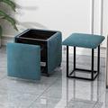 Leomix Stackable Sofa Chair Stool, 5 in 1 Seating Cube Footstool with Wheels, Breathable Suede Footrest Ottomans Bench, Creative Cube Sofa,Blue