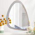 Asymmetrical Mirror for Wall Decor Large Modern Oval Wooden Framed Wall Mirror Unique Shape Wall Mounted Vanity Artistic Wavy Mirror Decorative for Living Room Bedroom Bathroom Entryway Gray