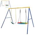 Maxmass Kids Swing Set, Metal Swing Frame with Nest Swing & Belt Swing, Outdoor Kids Swing Playset for Garden Playground (Yellow Swing Frame and 2 Swings)