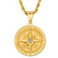 KRKC&CO Compass Pendant Necklace Coin Medallion Necklace, Compass Circle Gold Vintage Coin Necklace For Men, Him, Boyfriend, 2.5mm, 22in
