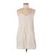 Very J Casual Dress - Mini V-Neck Sleeveless: Ivory Print Dresses - Women's Size Medium