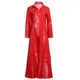 Rosso Sexy moda colletto alla coreana abito in pelle PVC moda donna Streetwear abiti da festa a