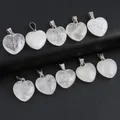 5pc Natural Stone Pendant Heart Clear Quartz Healing Crystals Stone Charms For Jewelry Making DIY