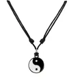 Yin Yang Pendant on Adjustable Black Leather Rope Cord Necklace