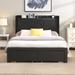 Bed Frame w/ Wingback Headboard & 2 Drawers & USB-Full, Dark Grey