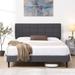 Brick-Shaped Headboard Design Upholstered Platform Bed, Queen Size Wood Slat Bed Frame with Center Support Legs, Grey
