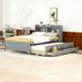 Superior Quality Captain Bed with Type-C USB Ports, Wood Platform Full Bed Frame with LED Light Headboard & Trundle, Grey