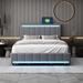 Full Gray Platform Bed Frame Linen Upholstered Storage Bed with LED Light Stripe Headboard, 4 Drawers, USB, Set of Sockets