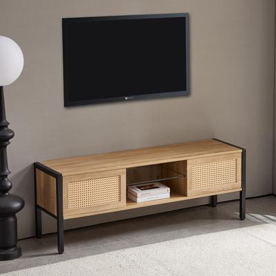 54.33" Rattan TV cabinet with variable color light strip