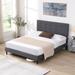 Upholstered Platform Bed with Brick-Shaped Headboard Wood Slat Support