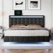 Floating Bed Frame w/ LED Lights and USB, Modern LED Bed Frame w/ Headboard, Low Profile Platform Bed Frame-Full Size Black PU