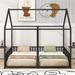 Black Twin Size House Platform Beds w/ Metal Guard Rail Floor Bed, 2 Shared Upholstered Beds Frame No Box Spring Needed