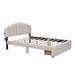 Bedroom Sets Beige Queen Teddy Fleece Platform Bed Smarter LED Ladder Headboard Bed Frame w/ Same Color 1 Nightstand 2 USB Ports