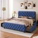 Queen Size Metal Platform Bed Frame w/ Stitched Button Tufted Headboard Footboard and 4 Drawers, Blue Upholstered Platform Bed