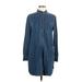 H&M L.O.G.G. Casual Dress - Shift Mock Long sleeves: Blue Print Dresses - Women's Size 6