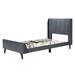 Gray Wingback Bed, Velvet Tufted Headboard Twin Bed Frame 3-dimension Structure Footboard, Storage Underneath, Space-saving Bed