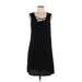 Signature Studio Casual Dress - Shift V Neck Sleeveless: Black Solid Dresses - Women's Size Large