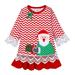 Odeerbi 2024 Toddler Girl Christmas Dress Cute Baby Girl Clothes Santa Claus Embroidered Wave Pattern Ruffle Pleated Skirt Long-sleeved Skirt