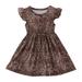 Girls Dresses Ruffle Trim Print Leopard Flower Leaf Pattern Round Neck A Line Flare Casual Party Dress