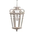 16 in. Single Bulb Classic Wood Chandelier with Carved Design Vintage White