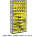 Steel Open Shelving with 36 Yellow Plastic Stacking Bins 10 Shelves - 36 x 12 x 73 in.