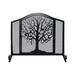 43 in. 3 Panel Iron Fireplace Screen with Mesh Design Arched Top Black