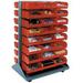 36 x 54 in. Mobile Double Sided Floor Rack with 24 of Red Stacking Bins - Gray