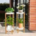 2 Pack Indoor Outdoor Plant Stand Flower Pot Vase Exhibition Shelf Holder 2 Tier