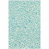 4 x 6 ft. Blue Floral Stain Resistant Indoor & Outdoor Rectangle Area Rug - Blue and Ivory - 4 x 6 ft.