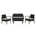 Noli Steel Rattan Patio Conversation Set with Cushions Black & Cream 4 Piece