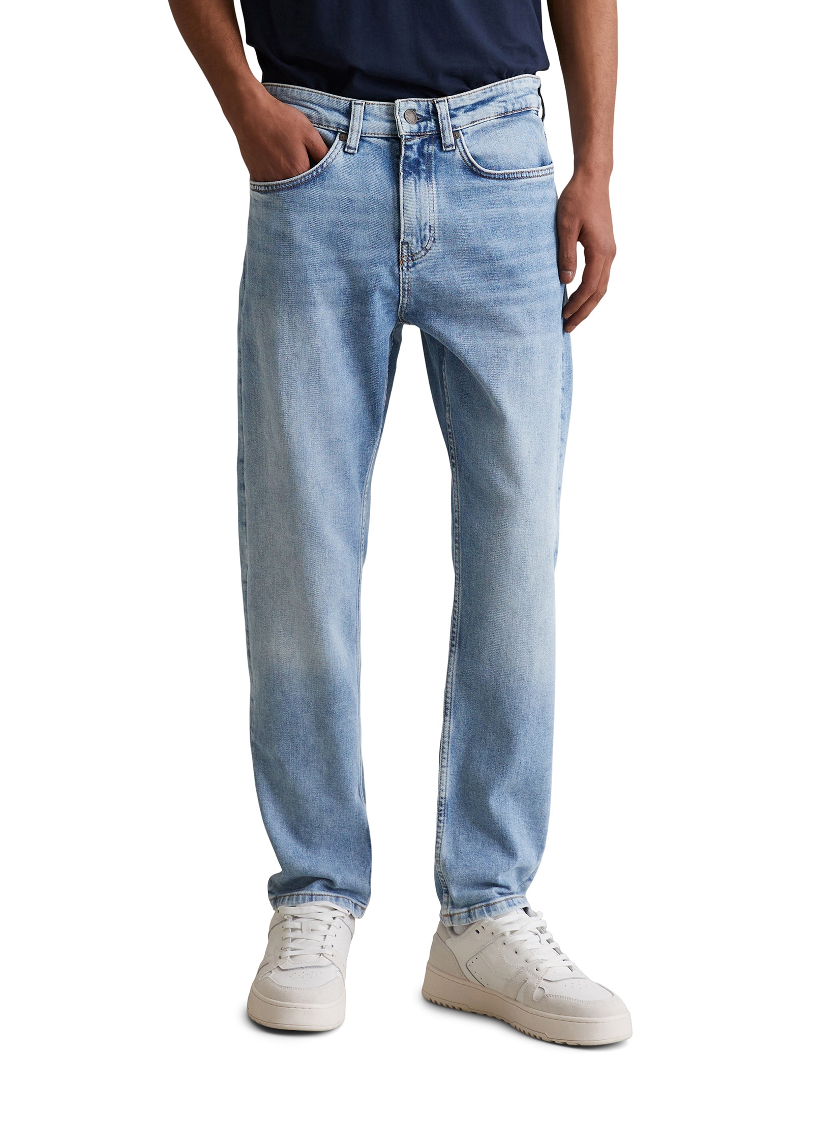 Slim-fit-Jeans MARC O'POLO DENIM "aus Bio-Baumwoll-Mix", Herren, Gr. 33, Länge 32, bunt (multi, vintage light cobalt blu), Obermaterial: 99% Baumwolle, 1% Elasthan; Futter: 65% Polyester, 35% Baumwolle, unifarben, Casual, gerade, unten schmal...