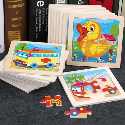 Kinder Holz Spielzeug 3D Jigsaw Puzzle Kleine Größe Cartoon Tier Verkehrs Tangram Holz Puzzle