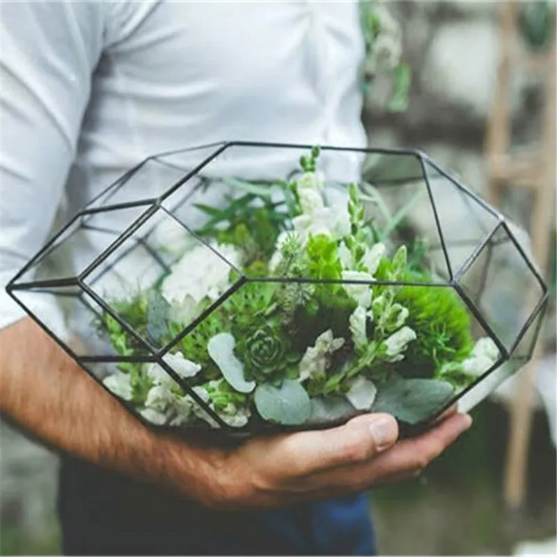 Handgemachte Glas Terrarium/Moderne Pflanzer für Indoor-garten/Geometrische Kristall Form Orchidee Pflanzer Tabelle Gewächshaus Image