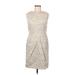 Saks Fifth Avenue Casual Dress - Sheath Crew Neck Sleeveless: Tan Leopard Print Dresses - Women's Size 8