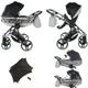 Junama Diamond Hand Craft Glitter V3 2in1 3in1 4in1 Baby Pram Pushchair Car Seat ISOFIX + Umbrella Exclusive Prams (2in1, Black-Silver 03)