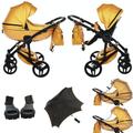 Junama Diamond S-Class V3 2in1 3in1 4in1 Baby Pram Pushchair Car Seat ISOFIX + Umbrella Exclusive Prams (2in1 with adapters, Yellow-Black 03)