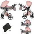 Junama Diamond Hand Craft Glitter V3 2in1 3in1 4in1 Baby Pram Pushchair Car Seat ISOFIX + Umbrella Exclusive Prams (2in1, Pink-Silver 01)