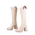 Knee High Boots Womens Retro Block Heel Shoes Non-Slip Side Zipper Pointed Toe Walking Boots Classic Mid Heel Wide Calf Boots Ladies Knee High Boots Water proof Winter Warm Snow Boots (Aa-05, 6.5)