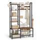 VASAGLE Hall Tree with Bench and Shoe Storage, Hallway Coat Rack with Shoe Bench and 5 Storage Shelves, 9 Coat Hooks and 6 Side Hooks, 140 x 120 x 190 cm, Vintage Brown and Ink Black HSR426B01