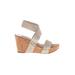 Lucky Brand Wedges: Slip-on Platform Boho Chic Tan Print Shoes - Women's Size 8 1/2 - Open Toe