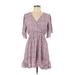 Rewind Casual Dress - A-Line V Neck Short sleeves: Purple Dresses - Women's Size Large