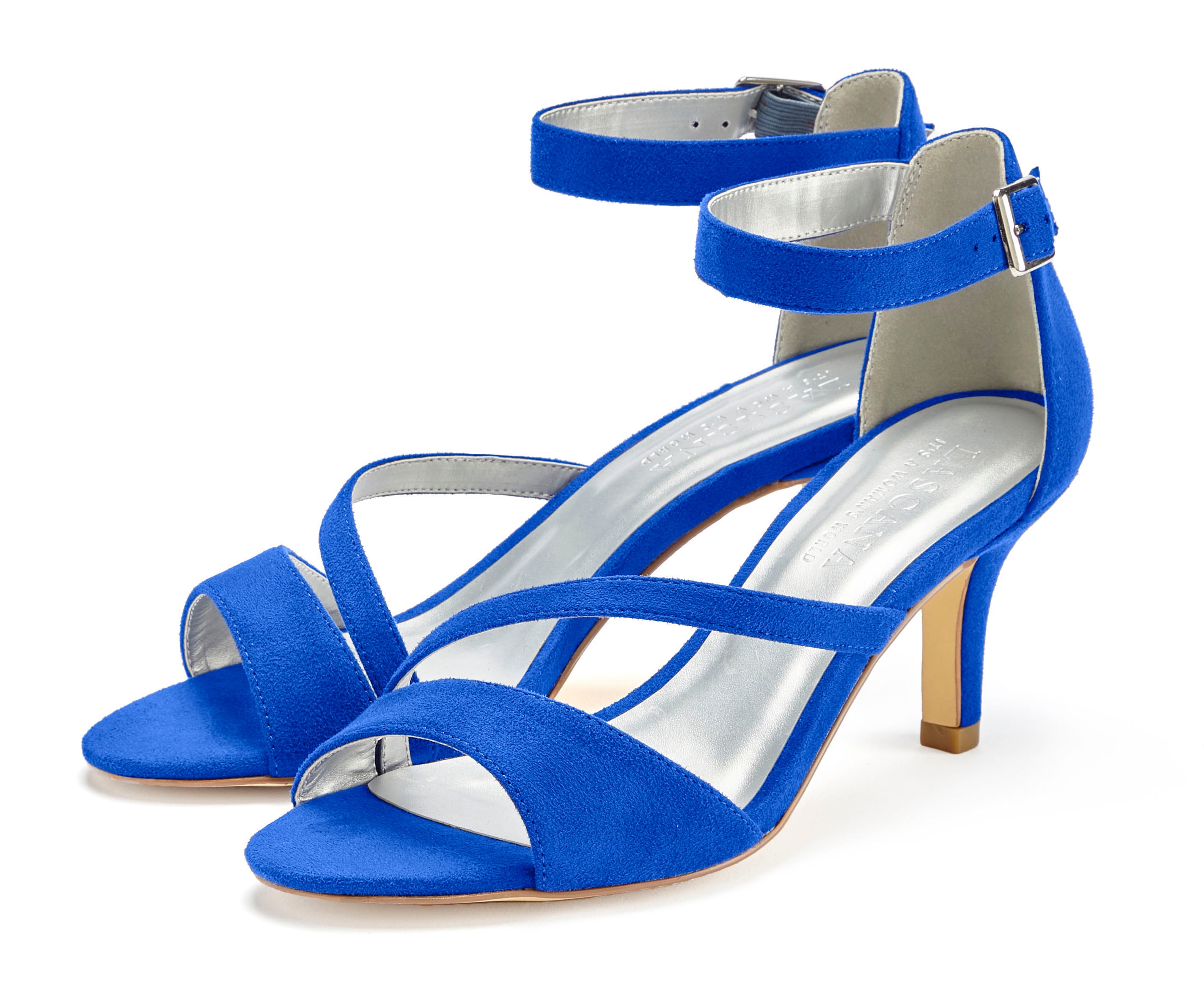 Sandalette LASCANA "Sommerschuh", Damen, Gr. 37, blau (royalblau), Obermaterial: 100% Textilmaterial. Futter: 100% Lederimitat. Decksohle: 100% Lederimitat. Laufsohle: 100% Synthetik, unifarben, Feminin, Schuhe Riemchensandale Sandalette,...