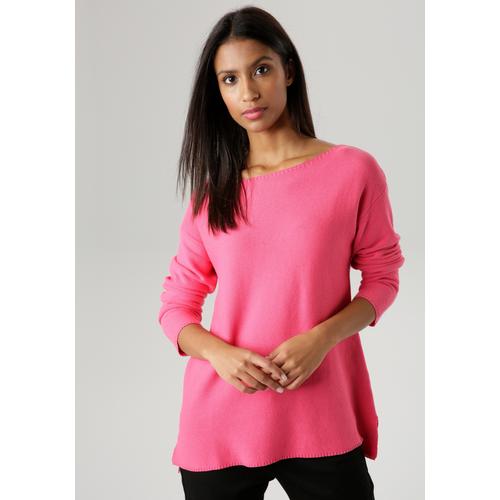 Strickpullover ANISTON SELECTED Gr. 36, pink Damen Pullover mit U-Boot-Ausschnitt