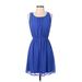 Elle Casual Dress - Mini Scoop Neck Sleeveless: Blue Print Dresses - Women's Size 2