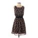 Xhilaration Casual Dress - A-Line Scoop Neck Sleeveless: Black Floral Dresses - Women's Size Small